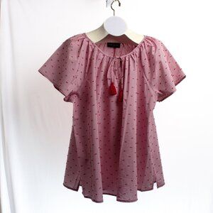 Lane Bryant 18/20 Pink & White Striped Peasant Blouse With Tassel Tie